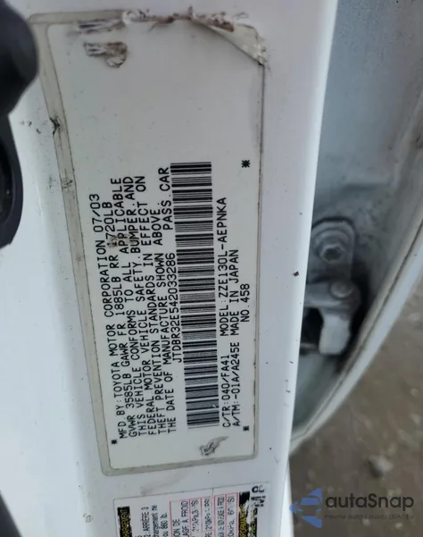 2004 Toyota Corolla Ce from USA, damaged, VIN JTDBR32E542033286